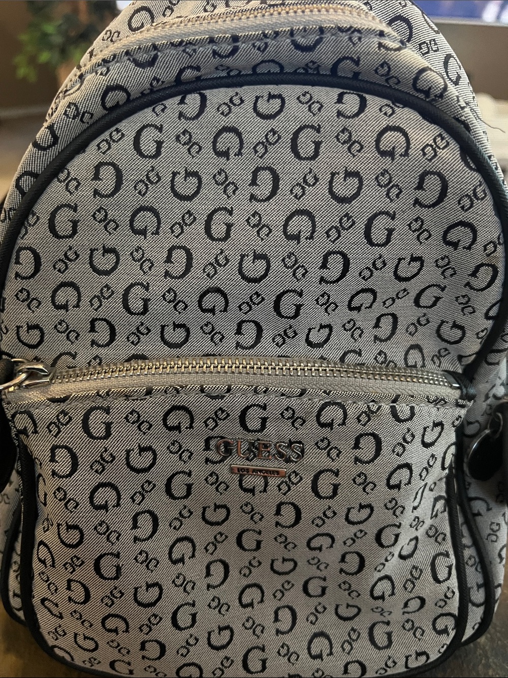 Guess Canvas Monogrammed Backpack Purse- EUC *like new*, size 11”x10”x3”
